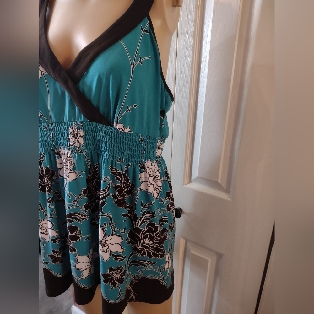 Style & Co Floral Sundress Large Teal Black Sleeveless Empire Waist Dress - Picture 3 of 5